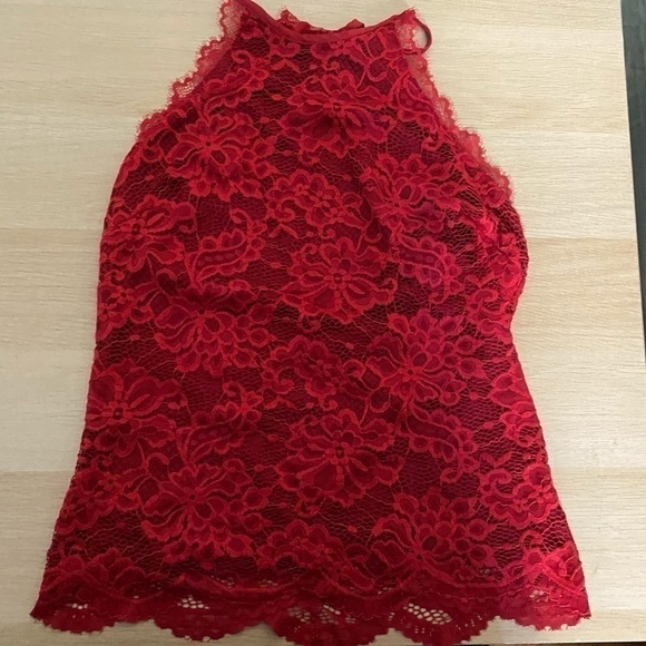 H&M Red Lace Blouse Size S - Picture 1 of 15